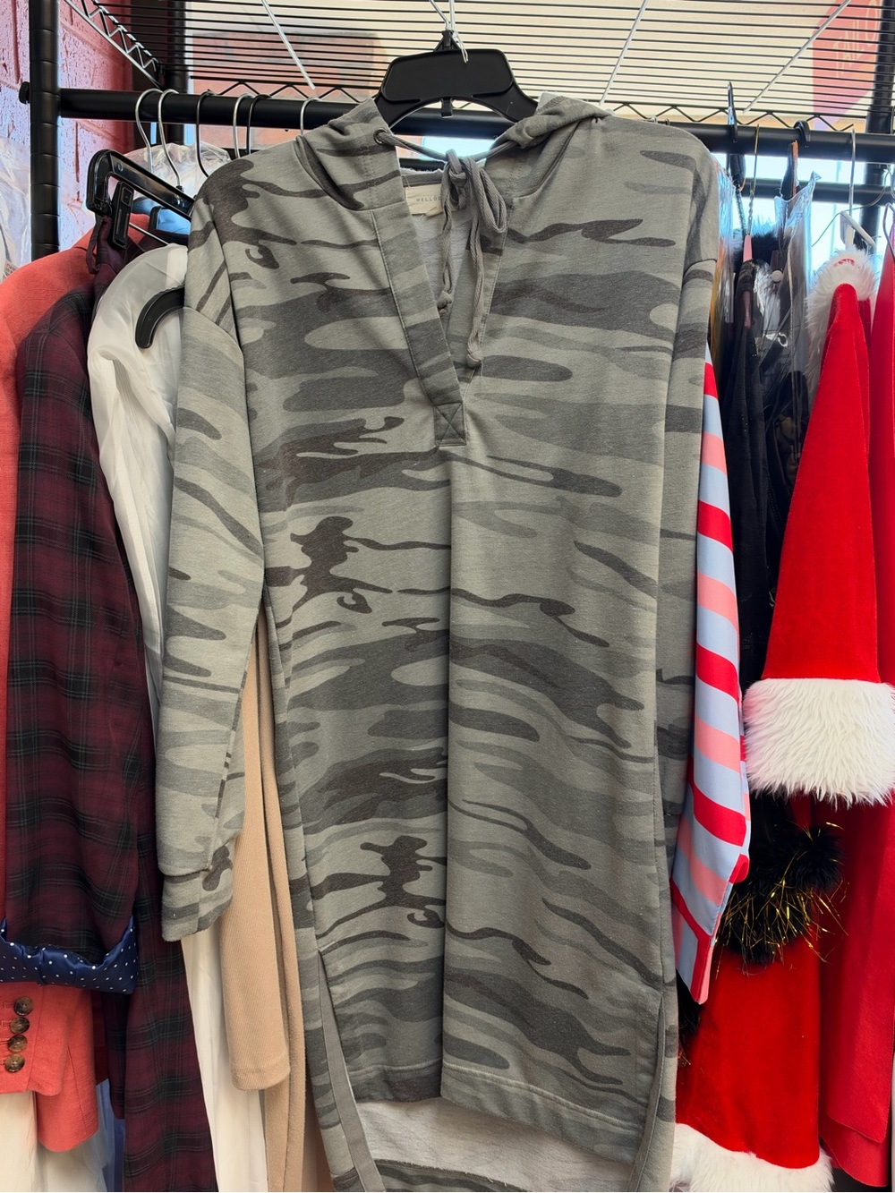MELLODAY Gray Camo Hooded Tunic Sweatshirt